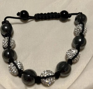 Hematite And Crystal Adjustable bead bracelet - Picture 1 of 4