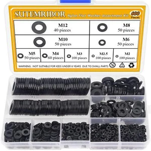Nylon Flat Washer Assortment Set 600 Pieces 9 Sizes - M2 M2.5 M3 M4 M5 M6 M8 M1 - Picture 1 of 3