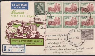 1953 2'3 Young Farmers Club 25th Anniv Block FDC Registered Uprated EAST GERMANY - Image 1 of 3