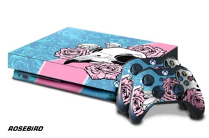 Xbox One X Console Skin with 2 Controller Decals ROSE BIRD Blue Pink flowers her - Picture 1 of 1