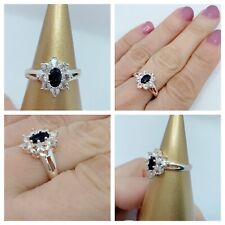 BLACK SAPPHIRE & WHITE TOPAZ STERLING SILVER RING GOLD PLATED SIZE N 1/2 (uk)
