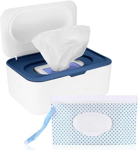 Wet Wipes Dispenser Box, Napkin Storage Holder Container Dustproof Blue - Picture 1 of 7