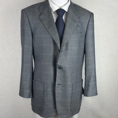 KITON Sport Coat Cashmere Gray&Blue Horizontal Stripe 50IT 40US Patch Pocket EUC - Image 1 of 4