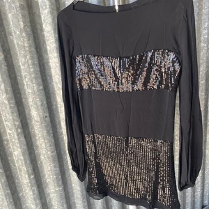 VTG Marciano 100% Silk Black Sequined Mini Mod Dress Size Extra Small - Picture 1 of 11