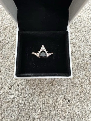 Bomb Party Midnight Black Stone Tiara Crown Ring Rose Gold CZ Gothic Princess - Image 1 of 4