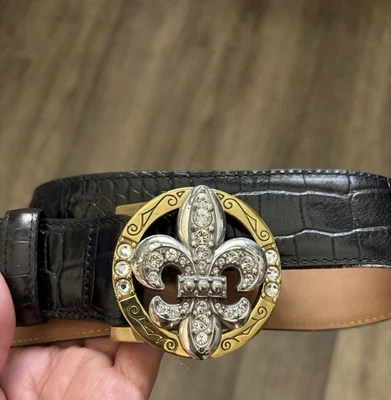 Cinturón de Cuero Negro Brighton Hebilla Brillante Mujer’s 34 Clásico Elegante Cinturón Foto 1 de 4