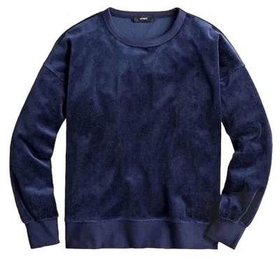 J. CREW Mujeres Azul Marino Terciopelo Pullover Top M Suave Manga Larga Crew Salón Sudadera Foto 1 de 4