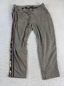 Pantalones de chándal Maeve Anthropologie para mujer 1X marrón a cuadros lentejuelas rayas laterales - Imagen 1 de 10