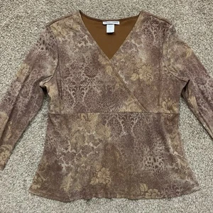 VTG Michele Michelle Top Womens XL Brown Glitter Mesh Lined Sheer Y2K USA Made - Picture 1 of 13