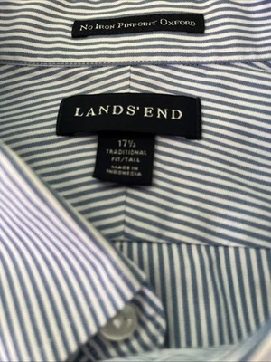Lands End Short Sleeve Pin Striped XL Men’s Tall 17 1/2” Neck - Image 1 of 4