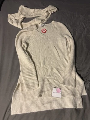 Liz Claiborne Suéter Bufanda Mujer L Marfil Pointelle Cuello en V Nuevo Foto 1 de 4