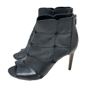 Vince Camuto Kabrienn Ankle Boots Womens 8 (38.5 EU) Black Leather Mesh Peep Toe - Picture 1 of 18