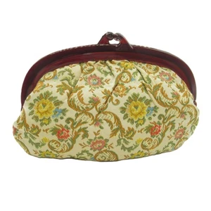 Vintage Floral Tapestry Clutch Purse With Brown Plastic Frame La Regale - Picture 1 of 11