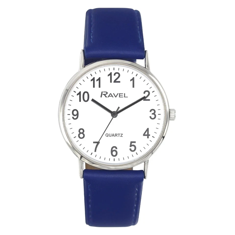 Mens Ladies Large Case  Watch Easy Read Clear Minute Marker Dial  Blue Strap 129 - Image 1 of 1