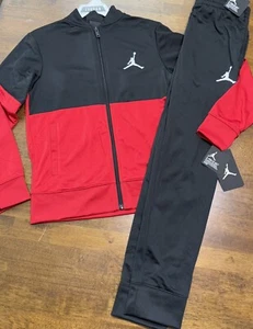 NWT Jordan 2 Piece Track Suit Black Red Full Zip Jacket Pants Large 12-13 Years - Picture 1 of 1