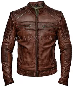 Mens Biker Vintage Motorcycle Distressed Brown Leather Jacket-BNWT - Picture 1 of 4