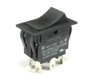 SCI Rocker Switch DPDT 10A 250Vac 16A 125Vac, 3/4 HP,  ON/OFF/ON, Maintained - Picture 1 of 4