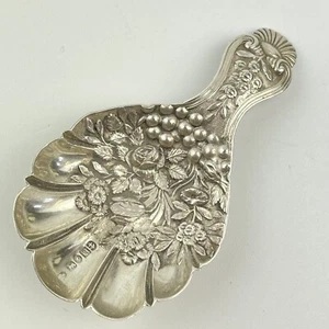 Antique Solid Silver Tea Caddy Spoon John Thropp 1844 Embossed Grape Vine Flower - Picture 1 of 7