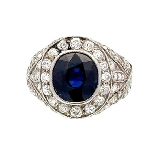 Art Deco Natural No Heat Blue Sapphire Diamond Cocktail Platinum Ring AGL - Picture 1 of 11