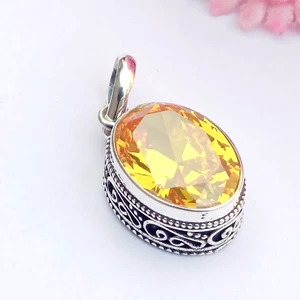 Citrine Gemstone Handmade Pendant, 925 Sterling Silver Jewelry Handmade Pendant - Picture 1 of 4