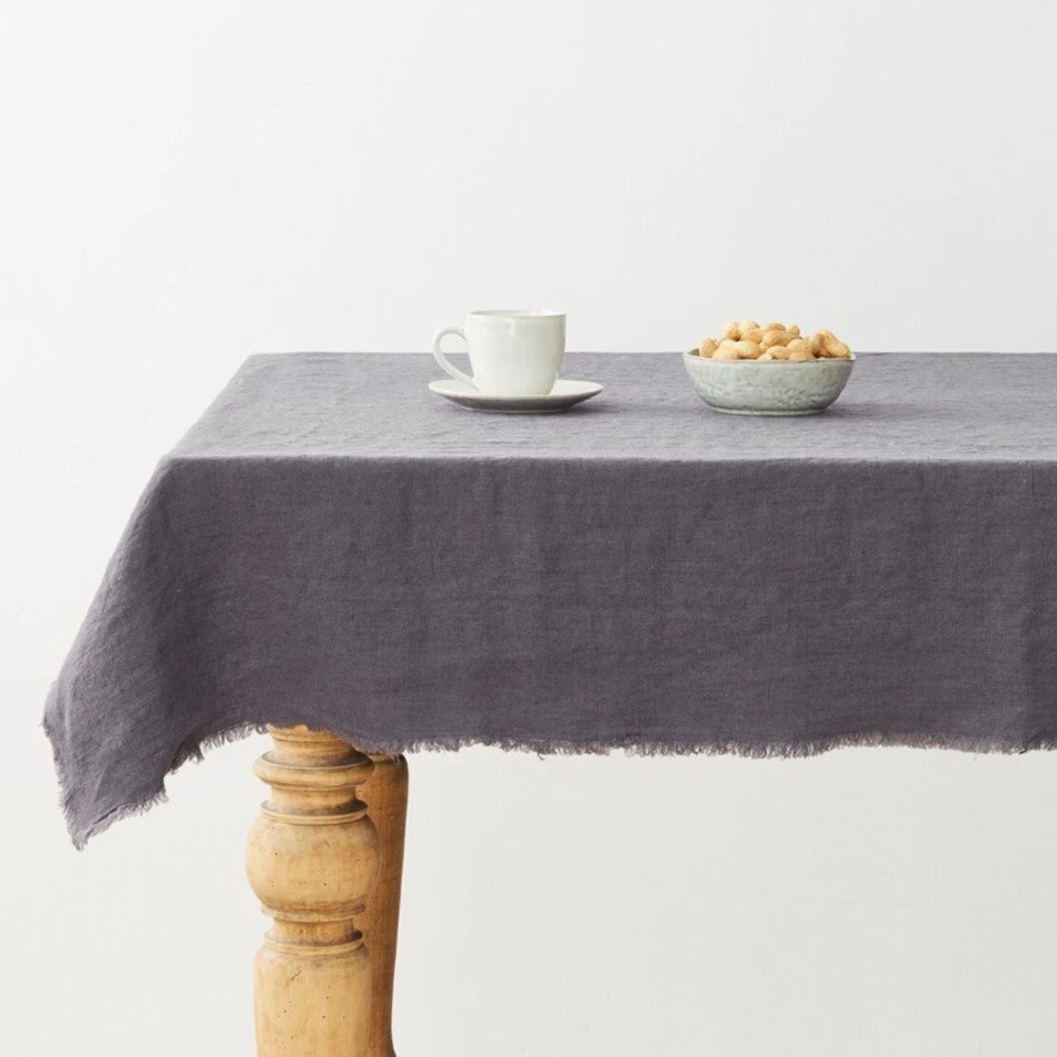 Tischdecke Leinen grau Leinentischdecke dunkelgrau groß Fransen 140 x 300 cm - Bild 1 von 1