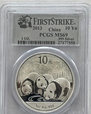 2013 First Strike China 10 Yuan .999 Fine Silver 1 Oz Panda PCGS MS69 - Image 1 of 4