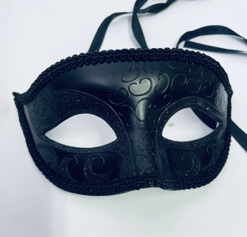 Black Luxury Half Face Venetian Mardi Gras Party Ball Masquerade Mask - Image 1 of 4