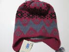 NWT Dabec Unisex One Size Knit Beanie Hat Pink 100% Wool Ear Flap Ties