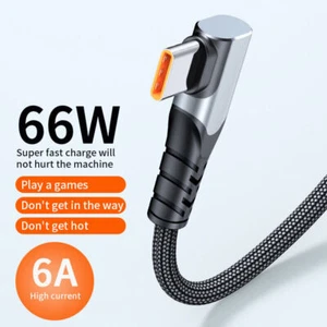 90 Degree 6A 66W Type C Cable Fast Charging Data Sync For Huawei Samsung Xiaomi - Picture 1 of 15