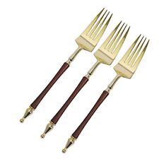 24 Plastic 8" Gold Brown Plastic Forks Roman Column Handle Party Home Tableware