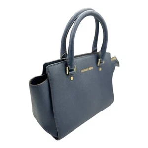 Michael Kors Selma Medium Saffiano Leather Satchel Bag Navy Blue - Picture 1 of 8