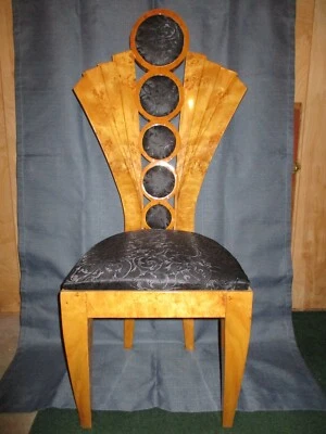 Magnífica y llamativa silla FanBack diseño palma arce ojo pájaro moderno Art Deco diseño pájaro Foto 1 de 4