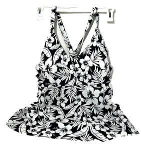 Women's Plus Size Black & White Floral Tankini Top–Size 1X (16W–18W) Land' End - Picture 1 of 6