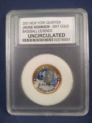JACKIE ROBINSON 24k gold 2001 New York state quarter 1962 HOF uncirc. in holder - Image 1 of 2