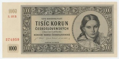 Czechoslovakia 1000 Korun 16-5-1945 Pick 74.s XF++ Circulated Specimen - Image 1 of 2