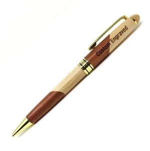 Individuell gravierter Ahorn Palisander Kugelschreiber Clip Stift - personalisiert - schwarze Tinte - Bild 1 von 7