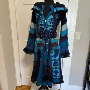 The Pesky Fairy Patchwork Knit Cardigan Sweater Coat Boho Festival Wool OOAK - Picture 1 of 17