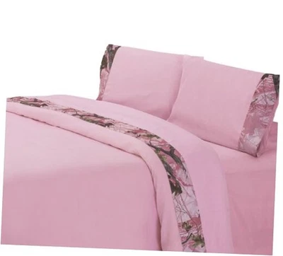  Juego de sábanas de 4 piezas de ropa de cama rústica Paseo Road camuflaje roble frondoso rosa completo Foto 1 de 3