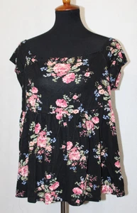 Torrid Gr. 1 schwarz Blumenmuster Kurzarm Oberteil elastisch schulterfrei - Bild 1 von 6