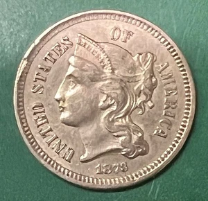1873 Closed 3 Three Cent Nickel AU Condition - Picture 1 of 2