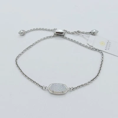 Nuevo Brazalete Kendra Scott Elaina Plata Cadena Ajustable en Blanco Drusy Foto 1 de 4