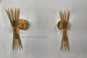 2 Mid Century Italian Diabolo Brass Wall Sconces | Stilnovo Style Light Fixture - Picture 1 of 6