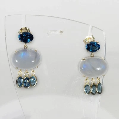 Pendientes de piedra lunar natural y topacio de 16,42 quilates de diseño mini... - Imagen 1 de 4