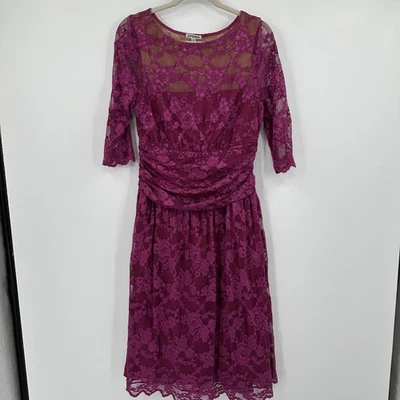 Kiyonna Dress Womens 0 Purple Lace Ruched Illusion Neck Sheer Midi Cocktail - Image 1 of 4