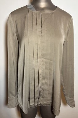 J. Blusa Crew 10 M Mediana Verde Oliva Pintuck Sedosa Ligera Manga Larga Top Foto 1 de 4