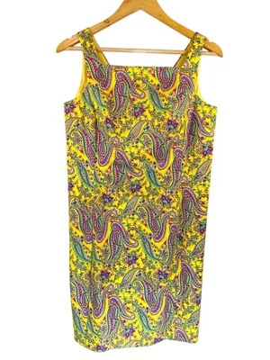 Lauren Ralph Lauren Yellow Paisley Print Dress Sleeveless Cotton Blend Midi 8P - Image 1 of 4