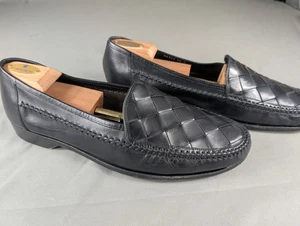 Zapatos Bragano Para Hombre 13 Mocasines Tejidos de Cuero Negro Hechos en Italia Vestido - Imagen 1 de 11
