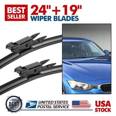For BMW 340i 2016-2018 24"+19" All Season Rubber Front Windshield Wiper Blades - Imagem 1 de 4