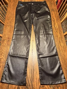 Vtg Bubble Gum American Flavour Black PVC Pants Y2K 90s Rave USA Made Sz 13/14 - Picture 1 of 15