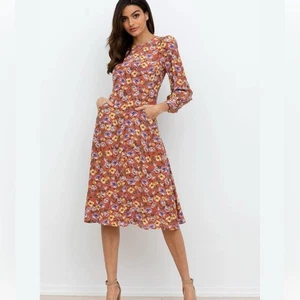 YUMI KIM Love Me Tender Midi Dress Rust Floral Long Sleeves Small Petite SP - Picture 1 of 10